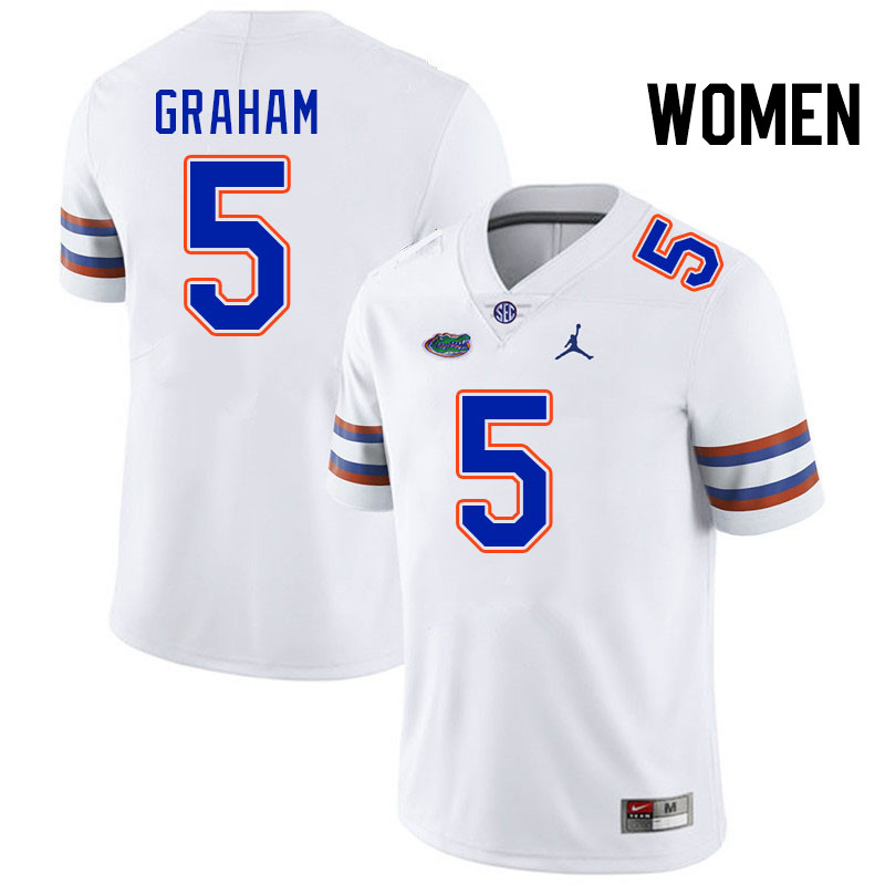 Women #5 Myles Graham Florida Gators College Football Jerseys Stitched-White